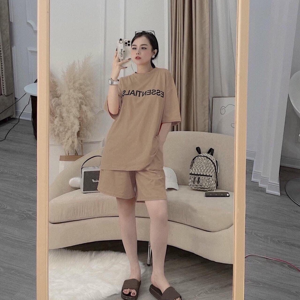 Bộ Đùi Chữ Essentials Phong Cách Thể Thao Unisex Nam Nữ- Set Áo Thun Quần Hot Trend 2022