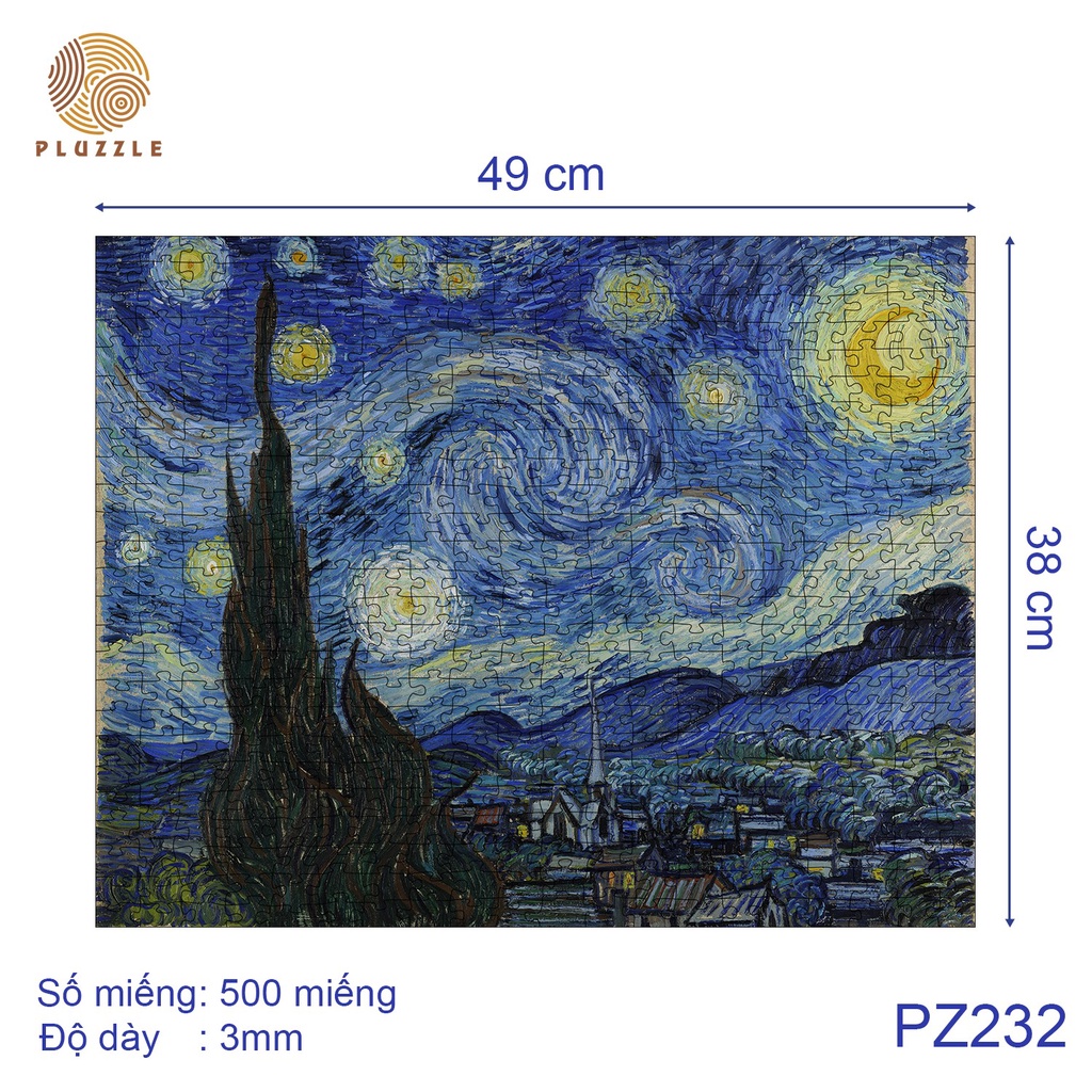 Bộ Xếp Hình Gỗ Thông Minh PLUZZLE hình 500 miếng ghép - PZ232 - Đêm đầy sao The Starry Night - De Sterrennacht