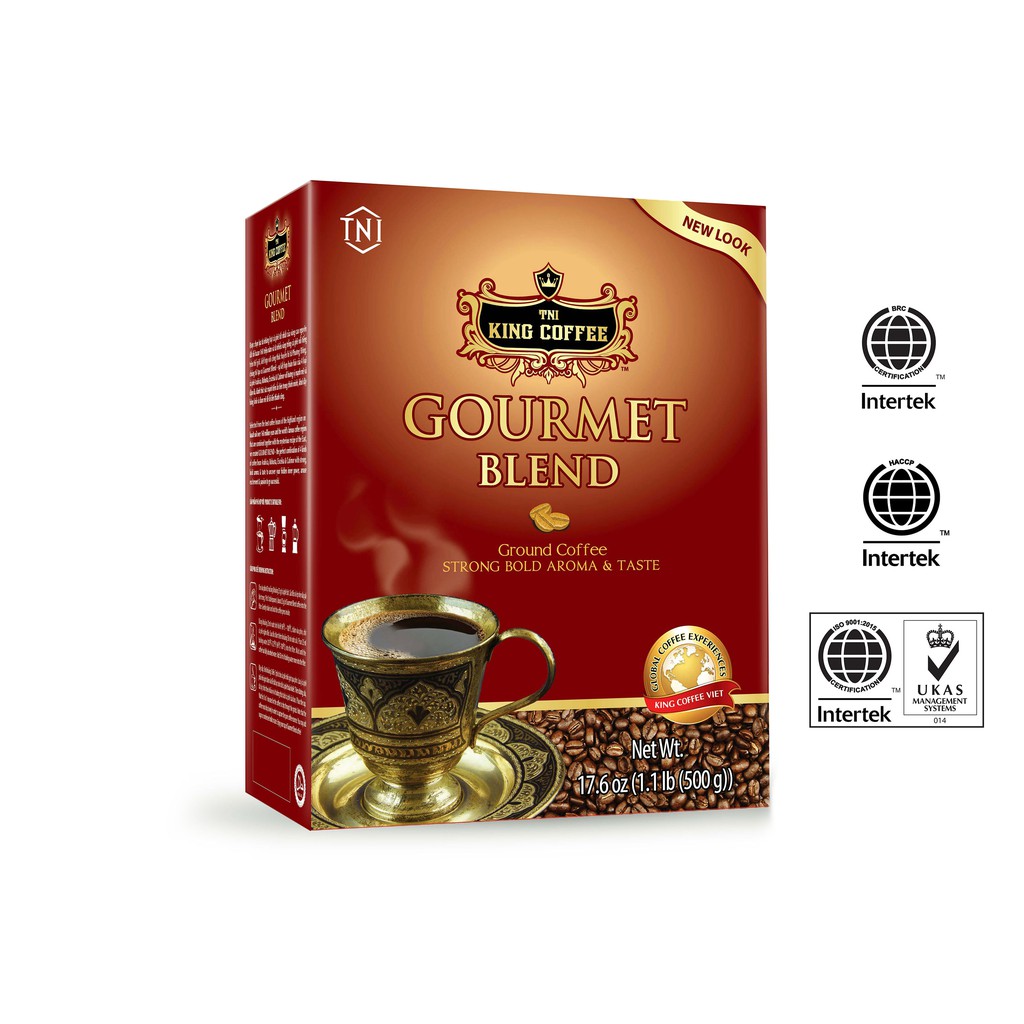 Cà Phê Rang Xay Gourmet Blend KING COFFEE - Hộp 500g phối trộn từ 4 loại hạt café cao cấp