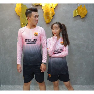 Đồ Đá banh Tay Dài Barca Hồng Siêu dễ thương