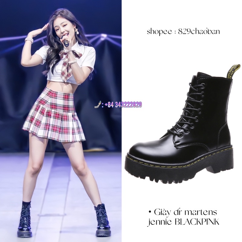 sẵn/ Giày JENNIE blackpink 💔 giày da đen cực 🖤 đế cao 5cm 💓 boot dr marten