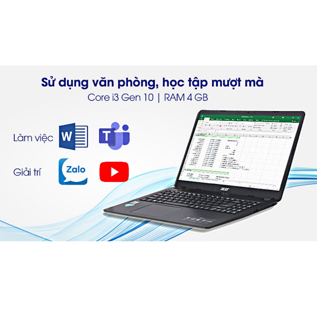 Laptop Acer Aspire 3 A315-56-38B1/Đen/Intel i3-1005G1/ RAM 4GB/256SSD/15.6inch FHD