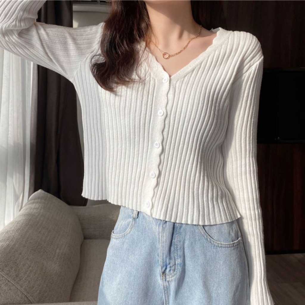 Áo Khoác Cardigan Dệt Kim Mỏng Tay Dài Cổ Chữ V Thời Trang Mùa Thu  Mới Cho Nữ