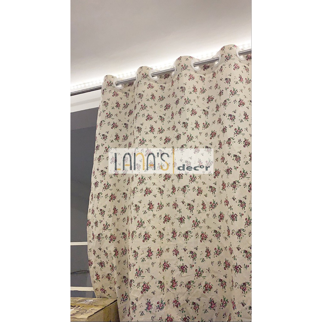 Rèm Cửa Canvas Trang Trí Nhà Cửa Hoạ Tiết Chùm Hoa Đỏ Vintage
