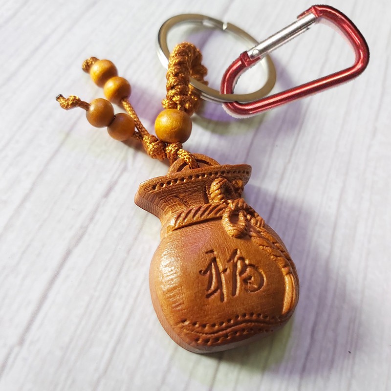 Móc khóa gỗ xoan đào túi đựng tiền tài lộc may mắn kèm móc khóa đa năng loại nhỏ quà tặng quà lưu niệm ý nghĩa