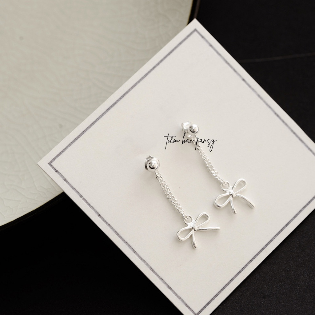 Bông tai tua rua hình nơ PANSY bằng bạc ta - Khuyên tai nữ bạc đẹp cao cấp