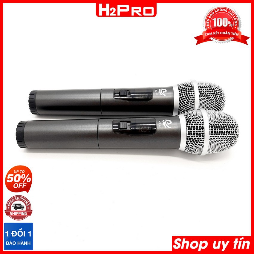 Đôi Micro không dây cao cấp H2PRO MU02 UHF, Micro karaoke cầm tay giá rẻ, tặng 2 đôi pin và 2 Silicon Chống lăn