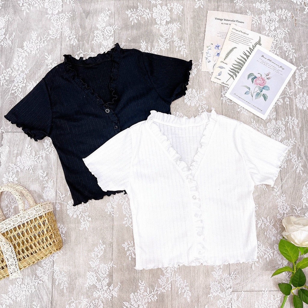 áo croptop hàng nút bèo xinh thun mịn, ôm dáng
