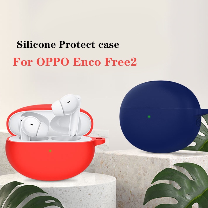 Vỏ Bảo Vệ Hộp Sạc Tai Nghe Oppo Enco Free 2 Bằng Silicon Màu Trơn Chống Trượt Kèm Móc Treo