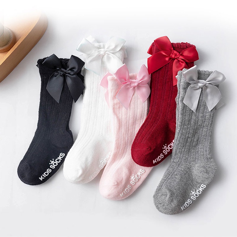Vớ Cotton Cao Đến Đầu Gối Chống Trơn Đính Nơ Dễ Thương Cho Bé Gái