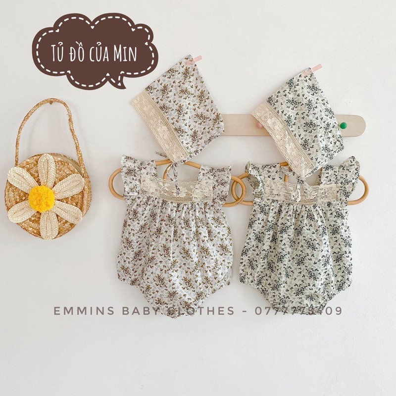 (Thanh lý lỗ vốn chuyển ngành hàng khác)♥️ Emmins BodySuit Hoa mùa hè +Kèm Mũ bé gái,chụp đầy tháng thôi nôi