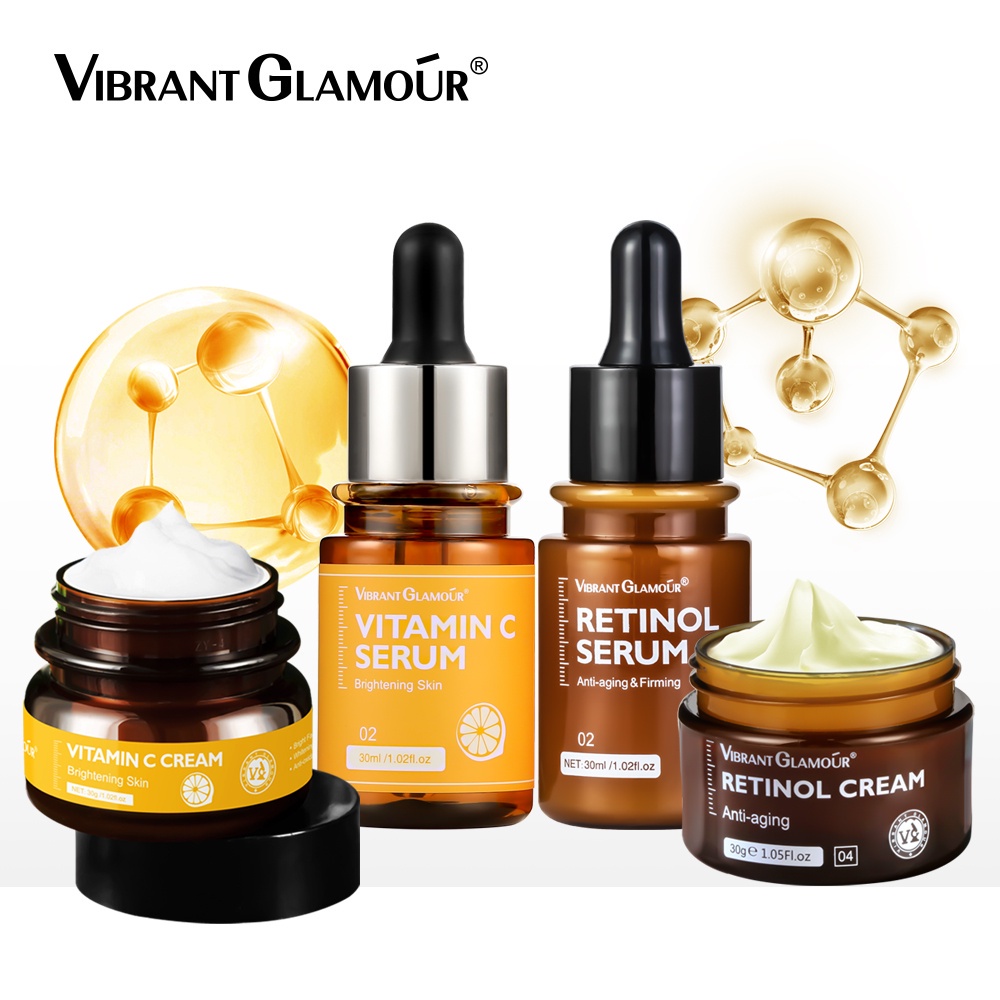 Set sản phẩm VIBRANT GLAMOUR kem retinol + serum VC + kem VC Hyaluronic Acid 2.5% + Retinol chống lão hóa làm trắng da