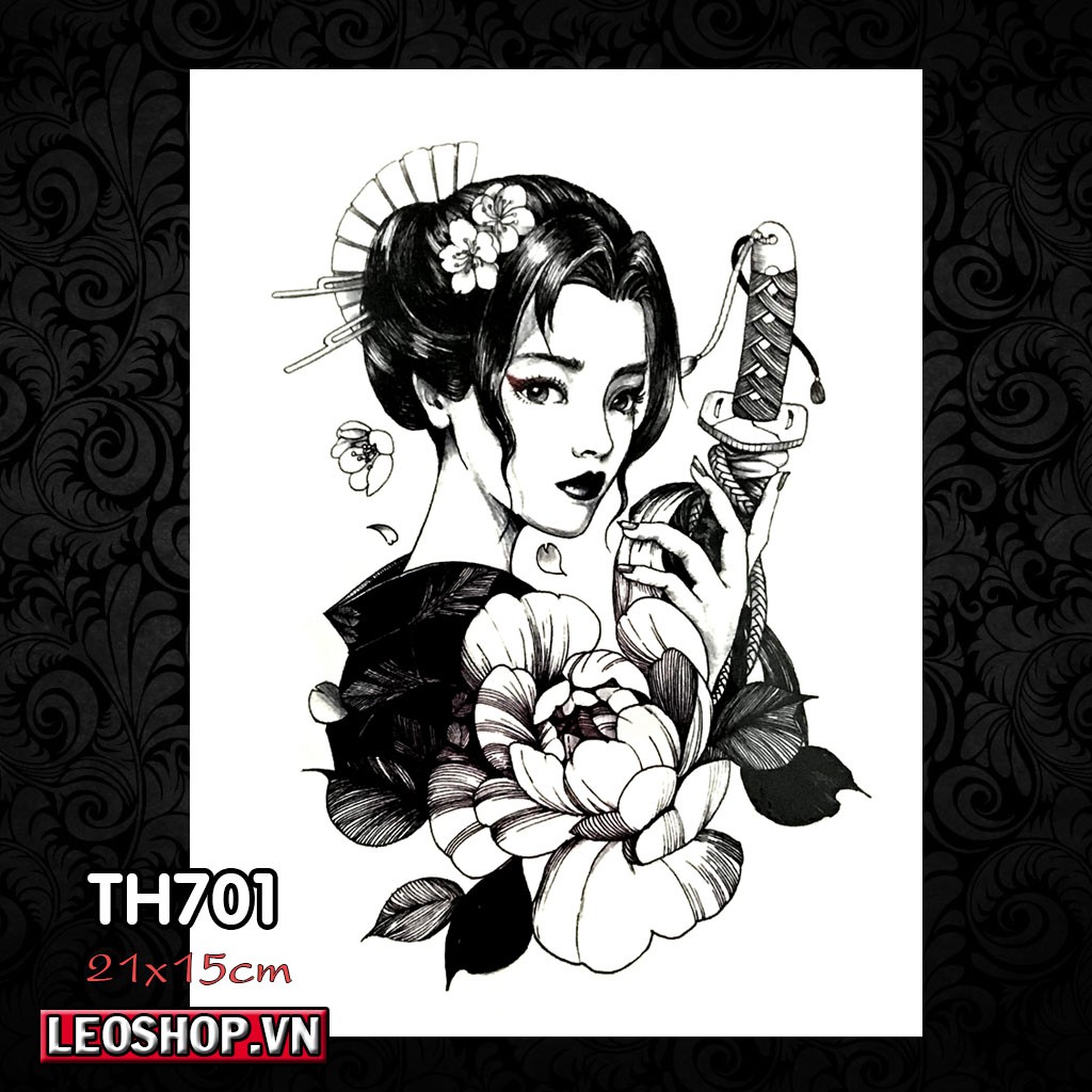 Hình Xăm Dán Geisha, Gái Nhật, Cô Gái Các Loại 5 (21x15cm)