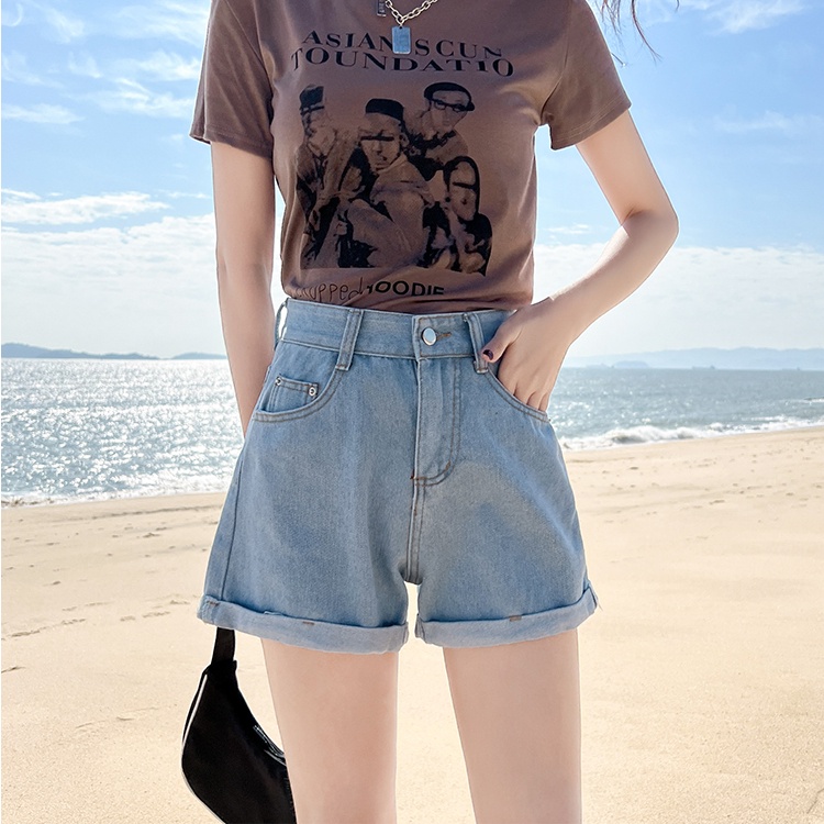 Quần Short Denim Lưng Cao Phong Cách Hàn Quốc Đơn Giản Dành Cho Nữ