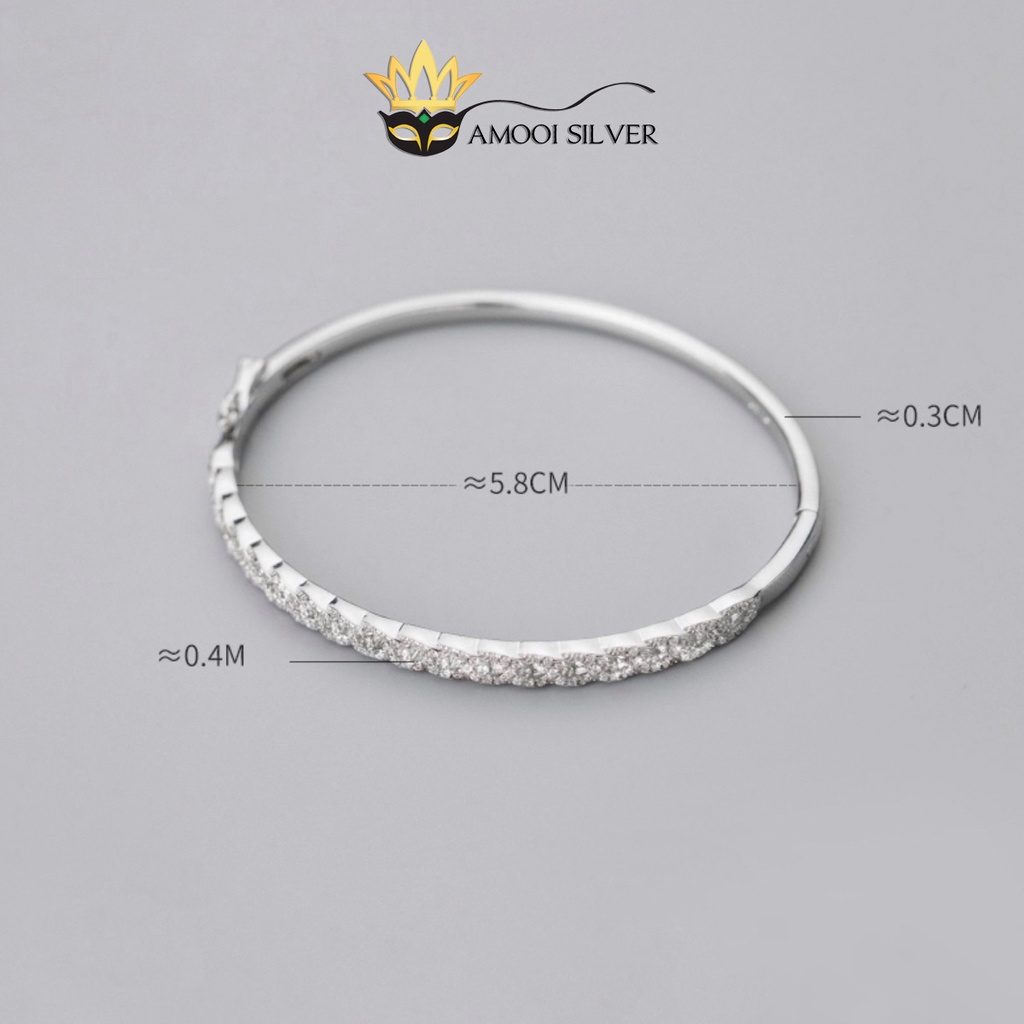 Vòng kiềng tay bạc S925 dáng oval nạm đá đường kính 57mm - Amooi Silver AT99