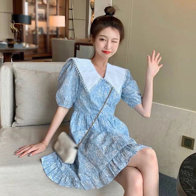 Đầm Chữ A Tay Ngắn Cổ Búp Bê In Họa Tiết Hoa Thời Trang Mùa Hè Cho Nữ