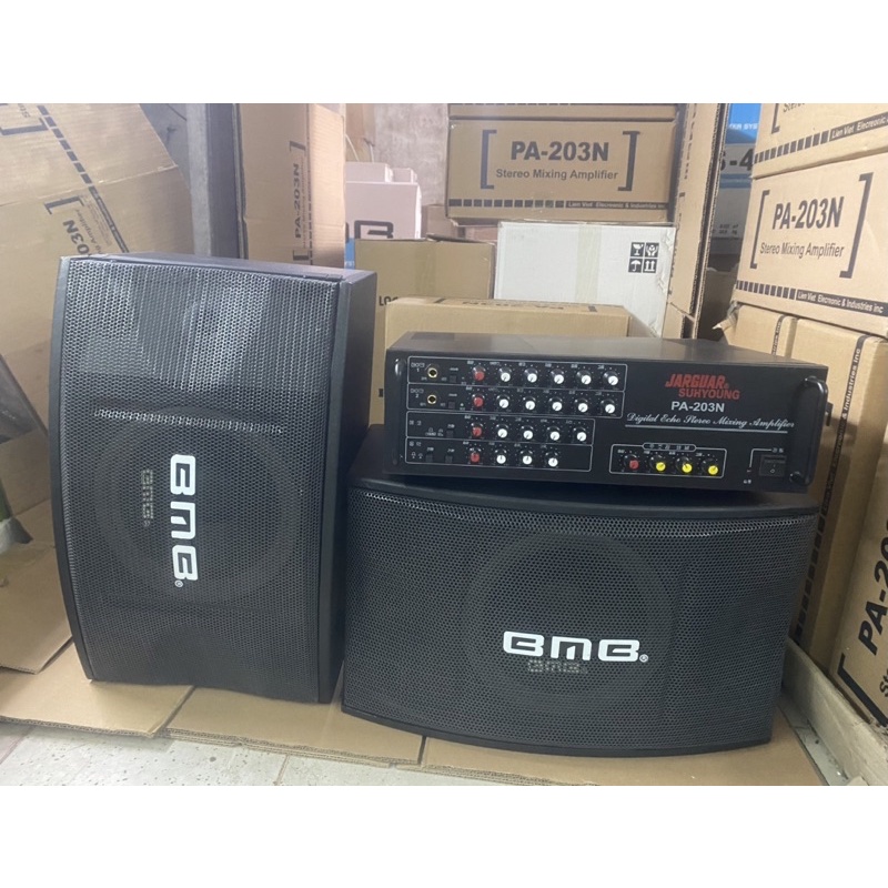 Trọn bộ karaoke gia đình gồm Amply 203N 8sò  &  đôi loa BMB 450