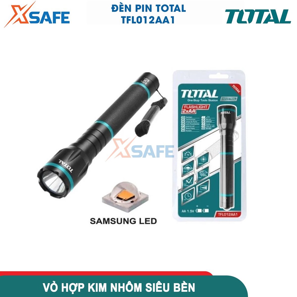 Đèn pin TOTAL công suất 1-3W, vỏ hợp kim nhôm siêu bền, tuổi thọ đèn 100000h, KHÔNG KÈM THEO PIN, công tắc ở đuôi