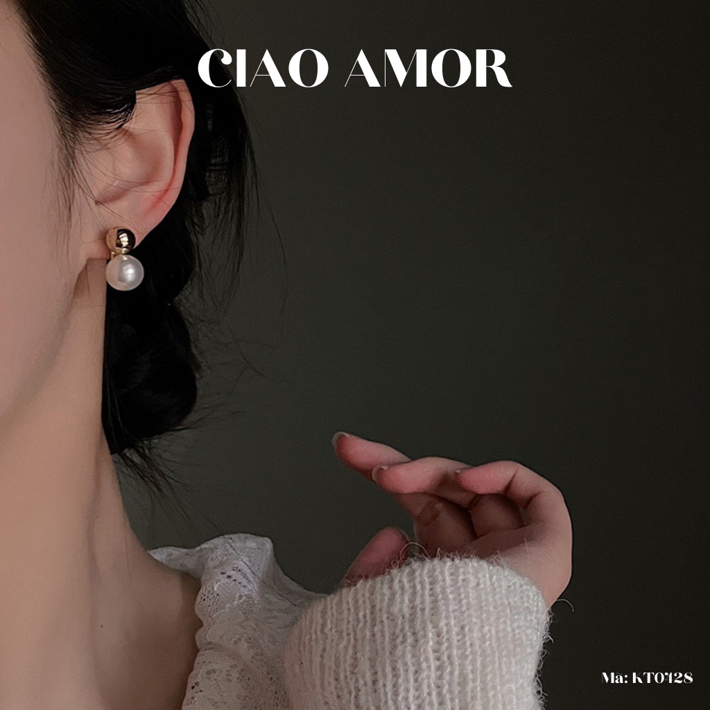 KT0428-Khuyên tai nữ, Bông tai bạc 925 ngọc tròng trên dưới dự tiệc sang trọng đơn giản