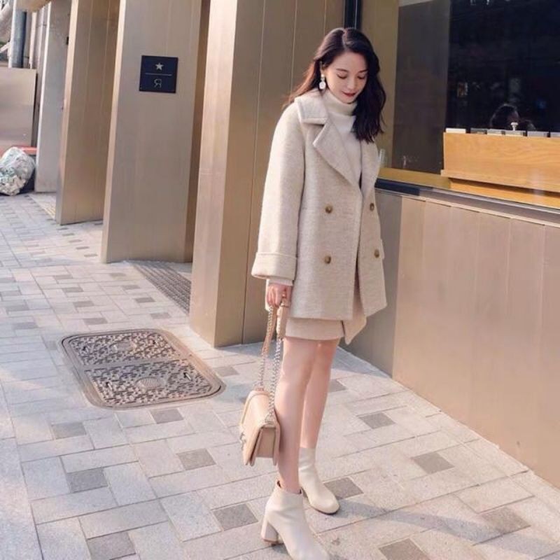(Hàng thanh lí)Nguyên Set áo khoác + chân váy + áo len(chỉ 1 bộ)