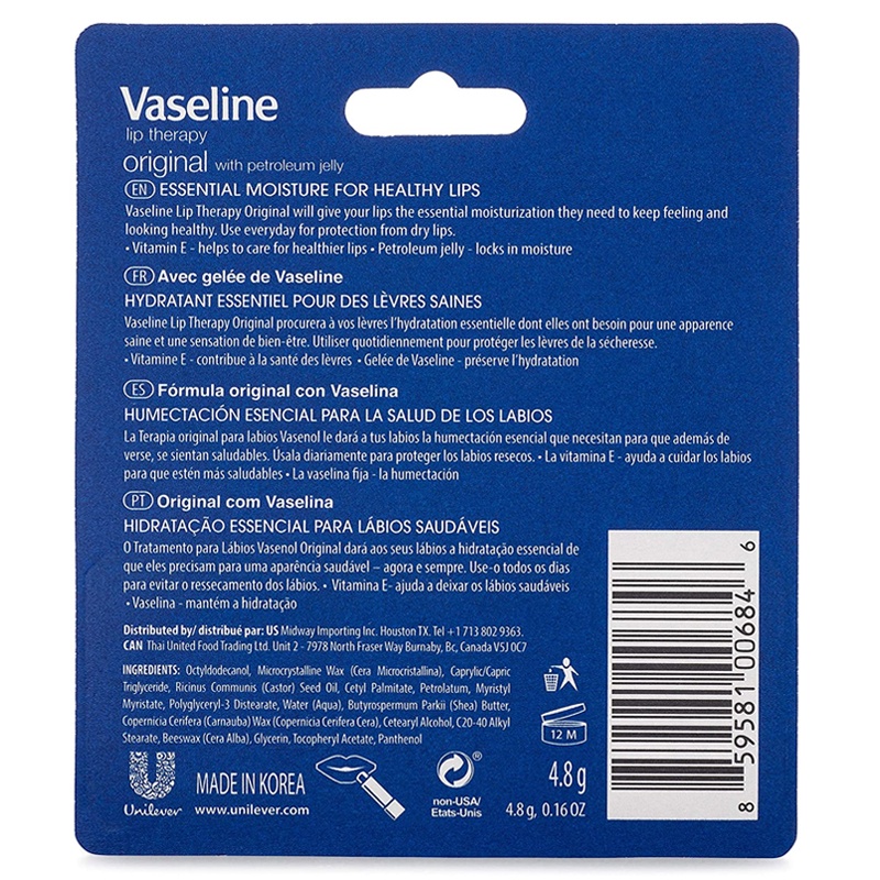 Son Dưỡng Môi Vaseline Original - Lip Therapy Original Stick 4.8g