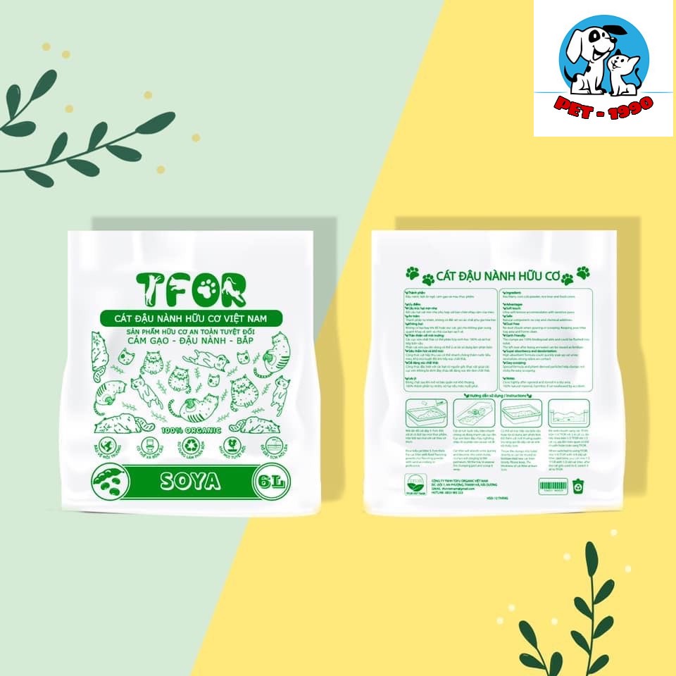 Cát Vệ Sinh TFOR/Cát Hữu Cơ Đậu Lành Việt Nam Cho Chó Mèo Túi 2.5kg - 6L