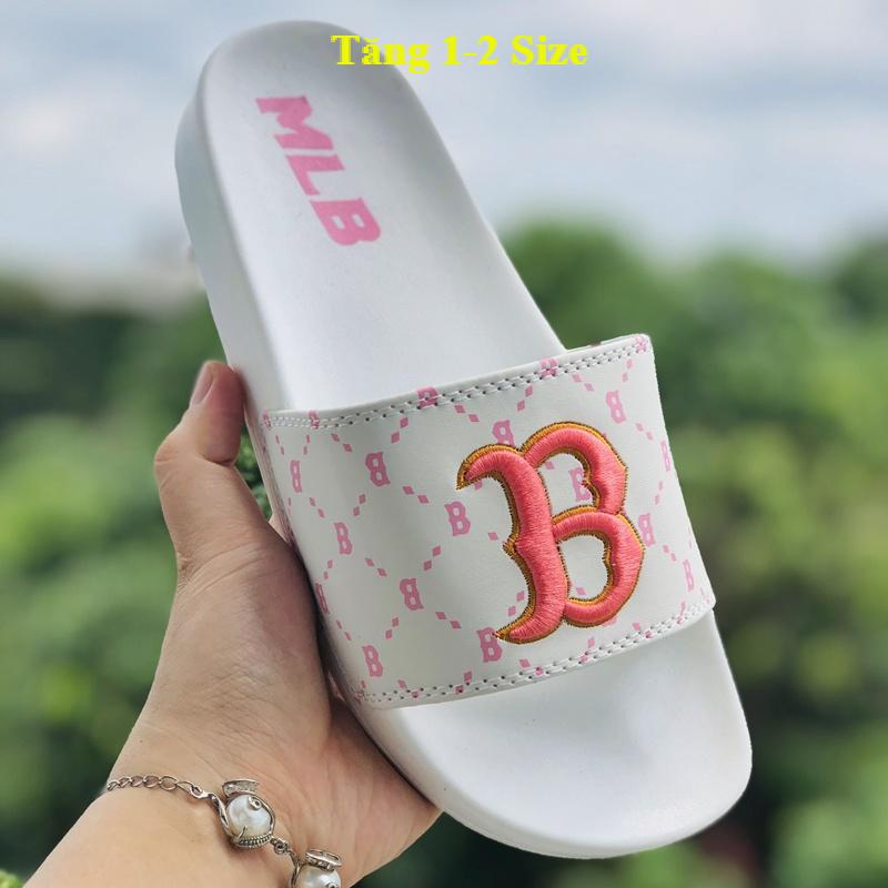 Dép unisex 𝐌𝐋𝐁 ❤️FREESHIP + Hộp❤️ dép mlb quai ngang thể thao nam n ữthêu nỗi chữ B,kèm tem tag mác đầy đủ trắng chữhông