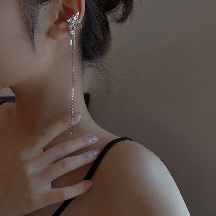 Bông tai/ Hoa tai hình 3 chiếc lá có đính hạt