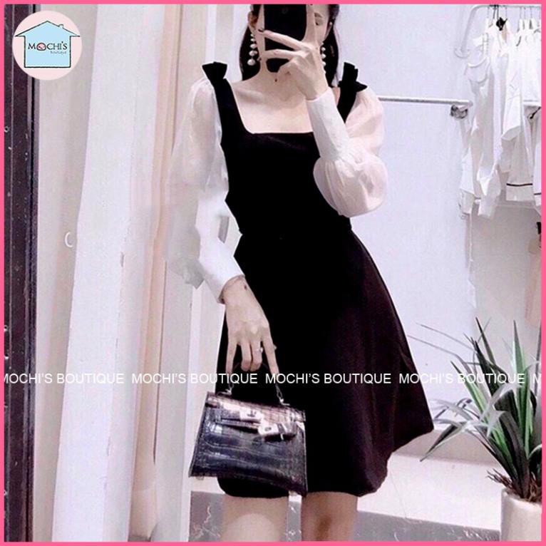 Váy tay phồng đầm dáng xòe buộc nơ vai nhẹ nhàng nữ tính, mẫu váy bánh bèo trẻ trung, mặc đi làm đi chơi-M033 ་ '