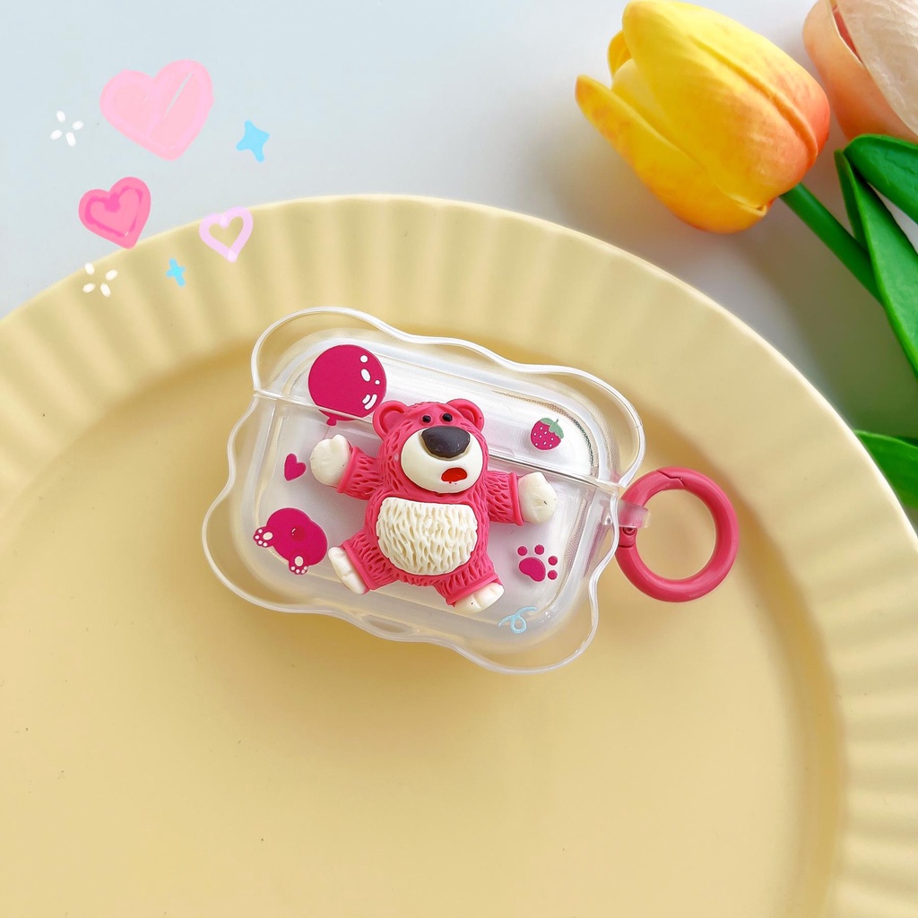 Vỏ Bảo Vệ Hộp Sạc Tai Nghe Bluetooth AirPods 1 2 pro 3 2021 Bằng Silicon Tpu Mềm Trong Suốt Họa Tiết Gấu Và Dâu Tây Dễ Thương Chống Sốc