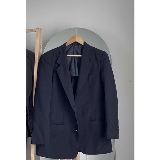 Áo blazer nữ tay dài màu xanh đen hàn quốc vải cao cấp có đệm vai