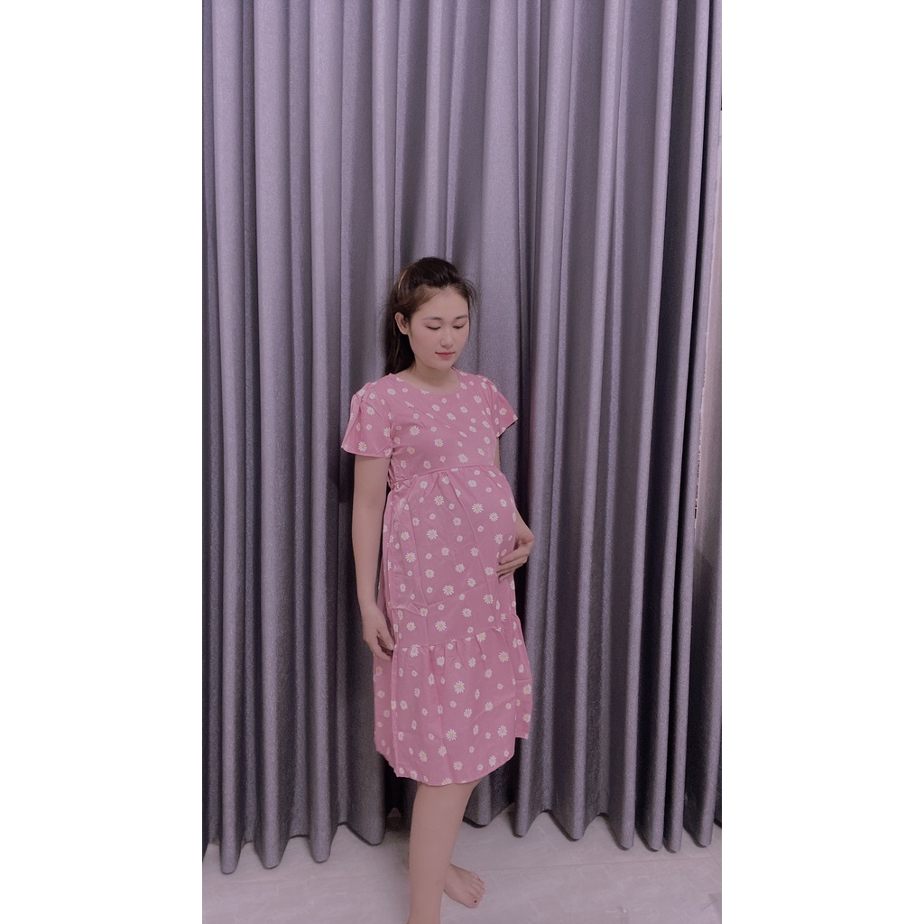 Váy bầu cao cấp chất đũi Hànthoáng mát không nhănfree size 43~68kgcam kết y hình VB42