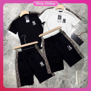 [ XẢ KHO 3 NGÀY ]   Bộ đồ nam mùa hè, vải loại 1, phối viền nâu, in logo NY ngực trái, 2 màu Đen - Trắng