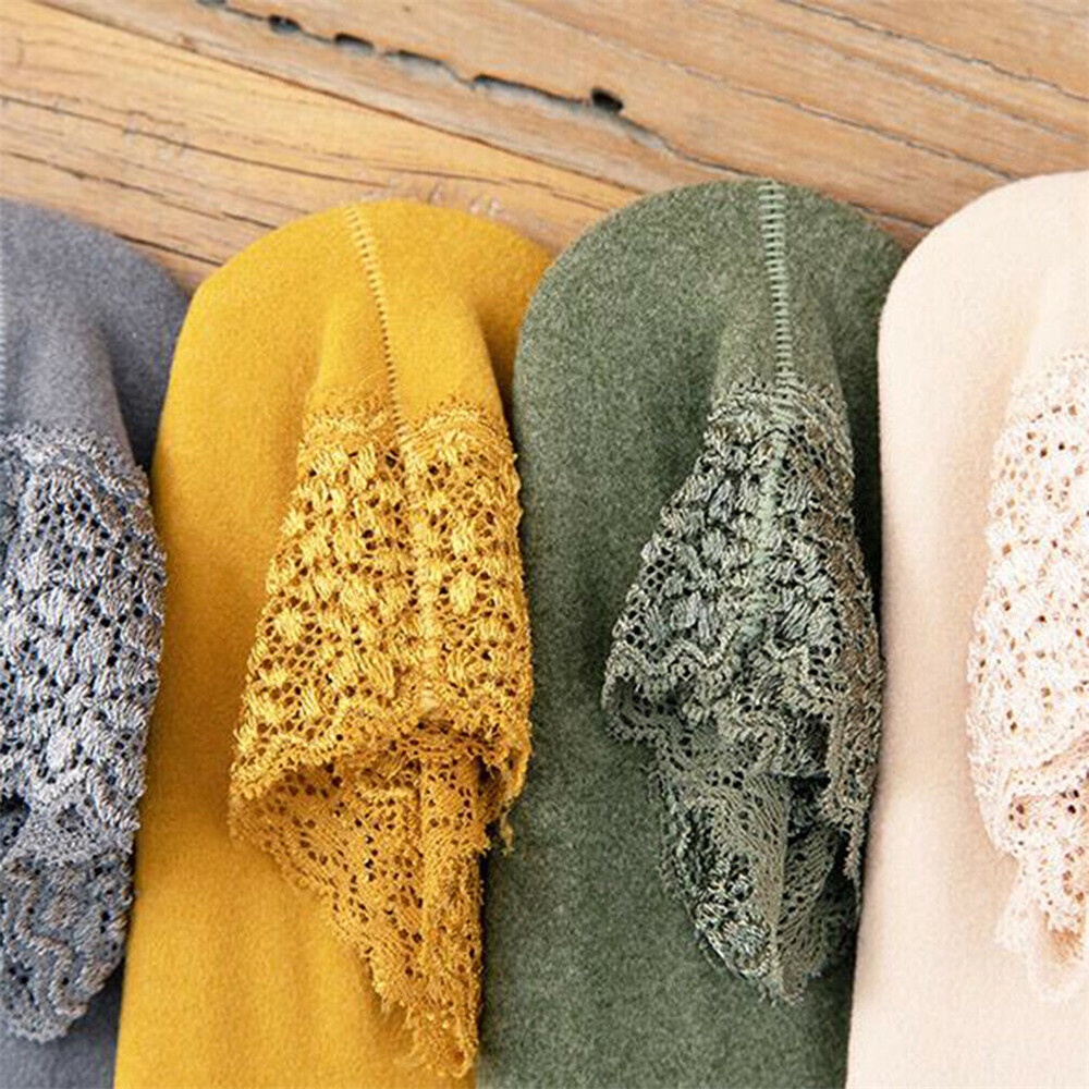 Vớ cotton phối ren thoáng khí ấm áp thời trang mùa đông