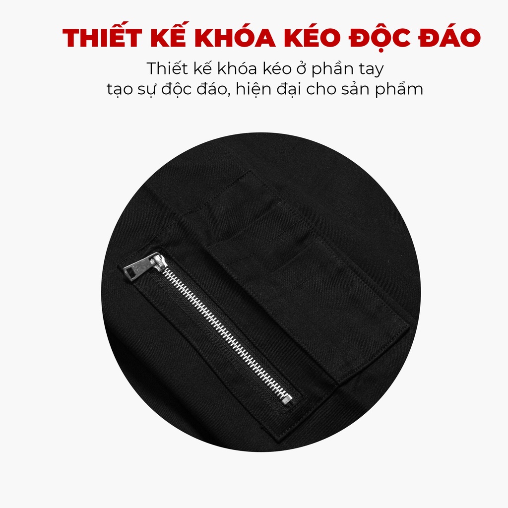 Áo khoác nam bomber đen trơn basic vải kaki khóa kéo chất xịn HIDDLE 266211