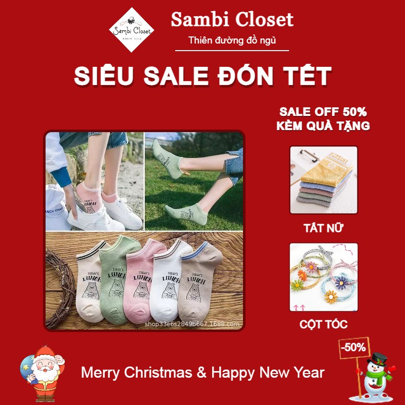 QUÀ TẶNG: Tất nữ cổ ngắn hình gấu dễ thương chất liệu cotton co giãn kháng khuẩn