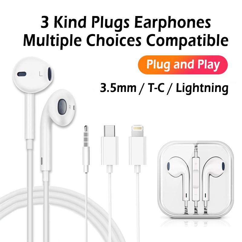 Tai Nghe Nhét Tai Jack 3.5mm Âm Thanh Siêu Trầm Có Micro Và Cổng lightning type c Cho iphone / ipad android