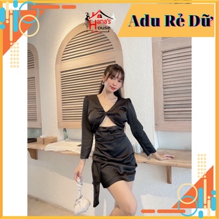 Đầm nữ phi lụa, đầm nữ xoắn ngực tay dài có mút nhiều màu SKUD-49