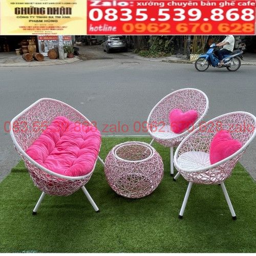 bộ bàn ghế thư giãn .2 đơn 1 bàn 1 đôi + nệm