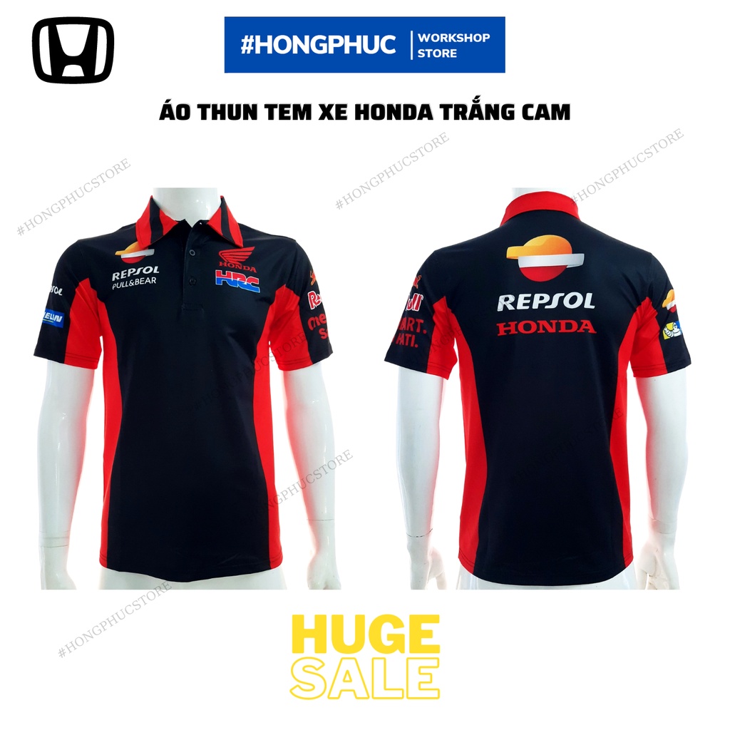 Áo thun tem xe Honda Repsol ĐEN CỔ TRỤ ( Size Từ 40kg --> 90kg) - chất thun lạnh co dãn 4 chiều