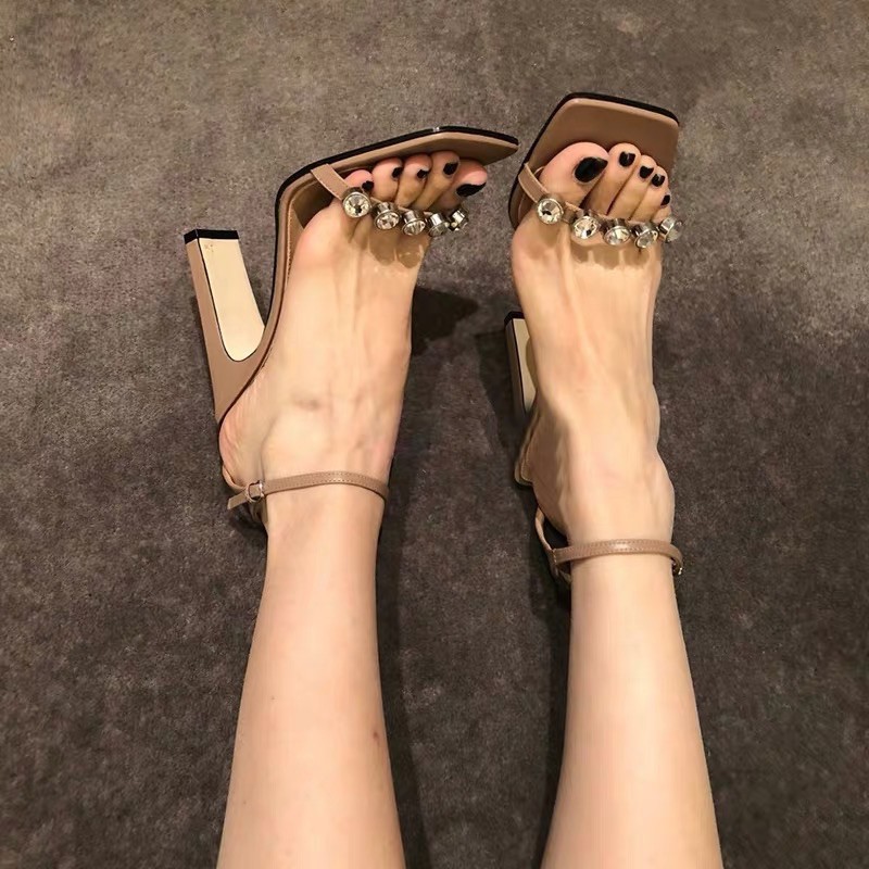:Giày Sandal gót dẹt đính đá cao cấp 9cm- ORD