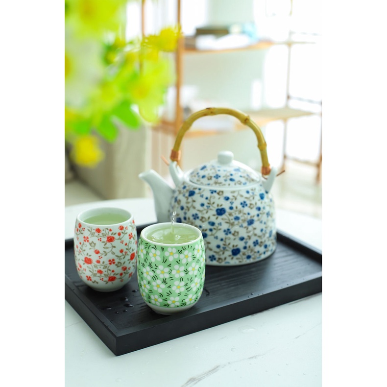COMBO BỘ ẤM CHÉN GỐM SỨ HOA VĂN HOẠ TIẾT HOA NHÍ NHIỀU MÀU ĐẸP