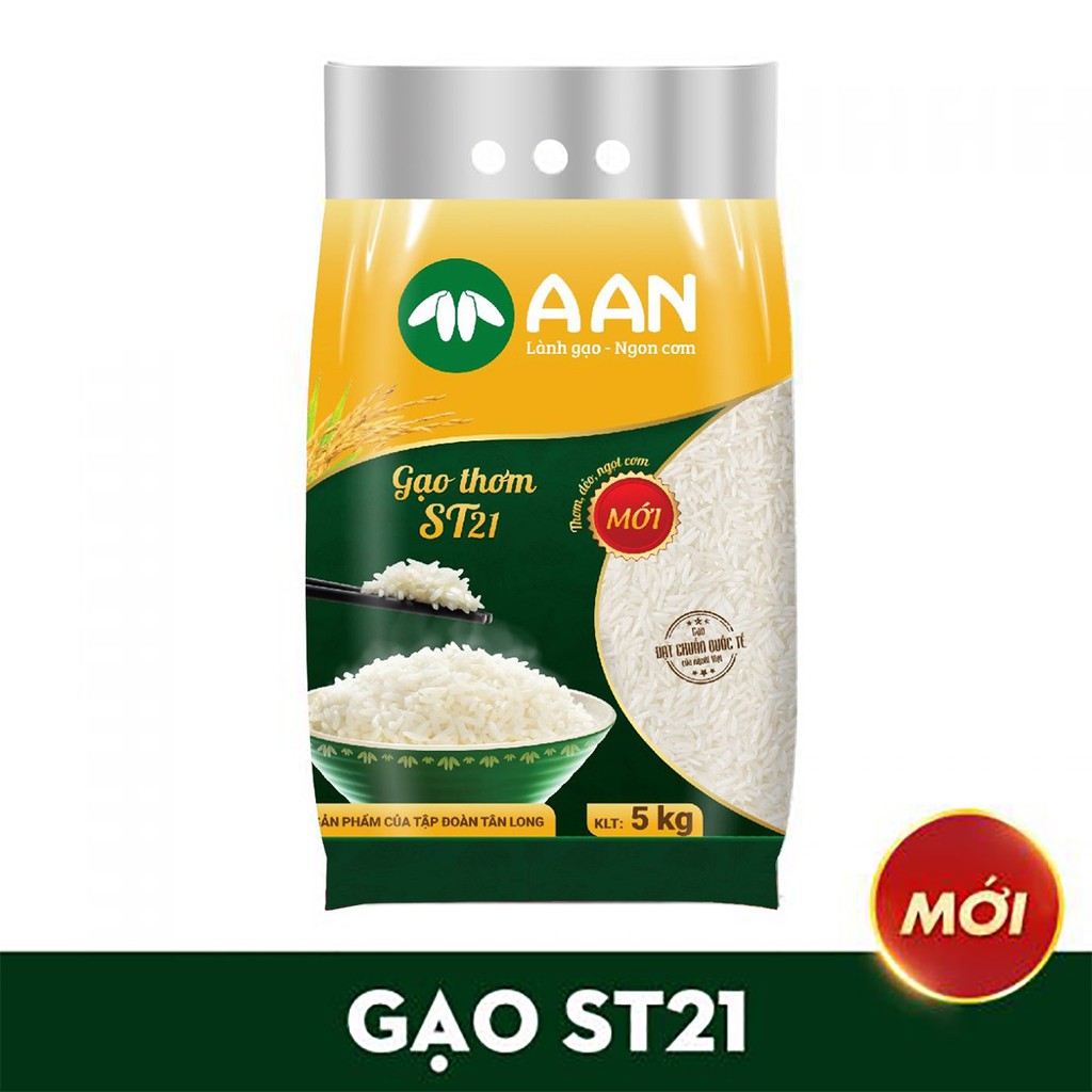 Gạo Thơm ST21 A AN Túi 5Kg - Đặc sản Sóc Trăng - Thơm hoa lài nhẹ, cơm ngọt, rất dẻo, để nguội vẫn mềm | BigBuy360 - bigbuy360.vn