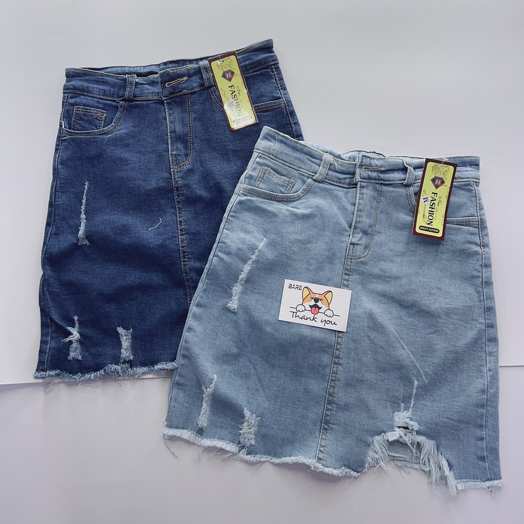 Chân váy jean chữ a ngắn , chân váy jean rách cá tính có lót trong  alohashop91