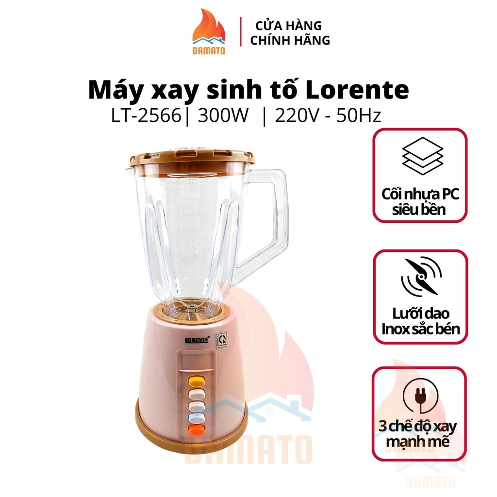 Máy xay sinh tố công suất 300W Lorente, máy xay đa năng cối nhựa dao inox công suất 300W LT-2566