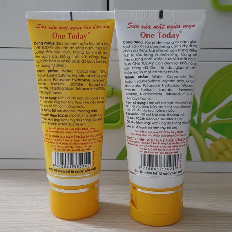 COMBO 2 RỬA MẶT MỤN VÀ SỬA RỬA MẶT LẢO HÓA ONE TODAY 50G - GIÁ BÌA 47.000đ