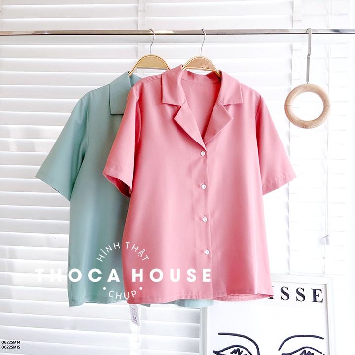 Áo sơ mi cổ vest tay ngắn trơn nhiều màu THOCA HOUSE mặc đi chơi, đi làm thanh lịch