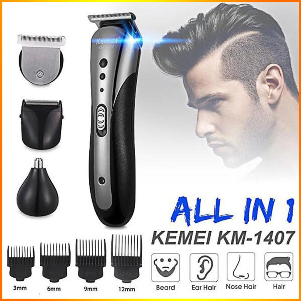 [ SALE ]  Tông Đơ Cắt Tóc Kemei KM 1407 -Tặng Kèm Máy Cạo Râu + Máy Tỉa Lông mũi (Bảo Hành Đổi Mới 12 Tháng)