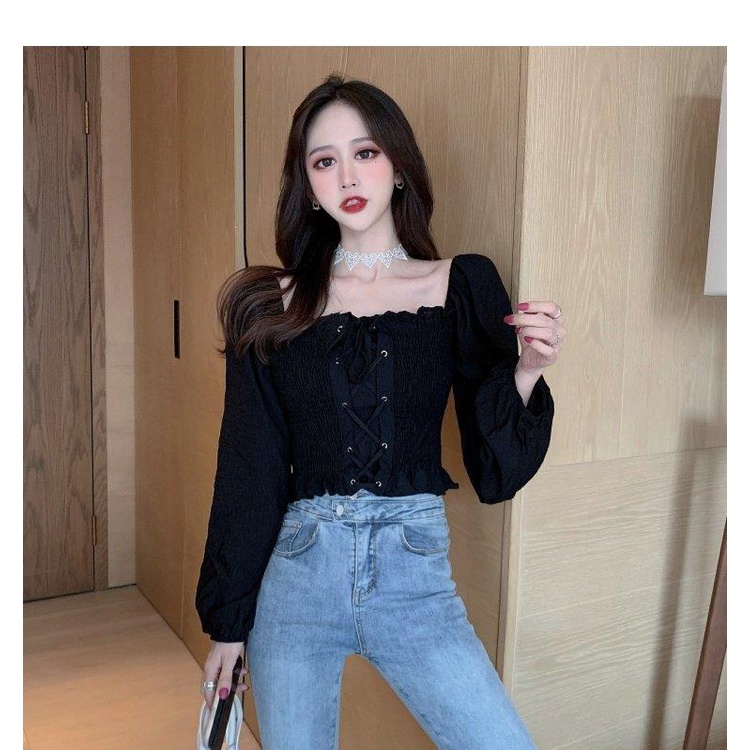 Áo Kiểu Tay Dài Hở Vai Phong Cách Retro Pháp Ngọt Ngào Mới