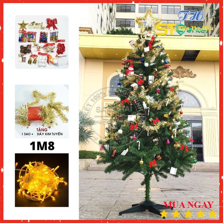 Cây thông noel 1m5, 1m8 (180cm) full phụ kiện trang trí giáng sinh cho nhà cửa, phòng khách, phòng ngủ